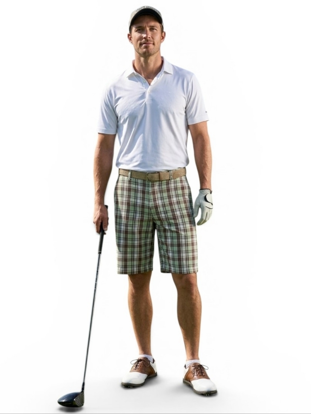 Arnold Palmer Plaid Golf Shorts Men’s 36 Sage Green/Brown Expansion Waist